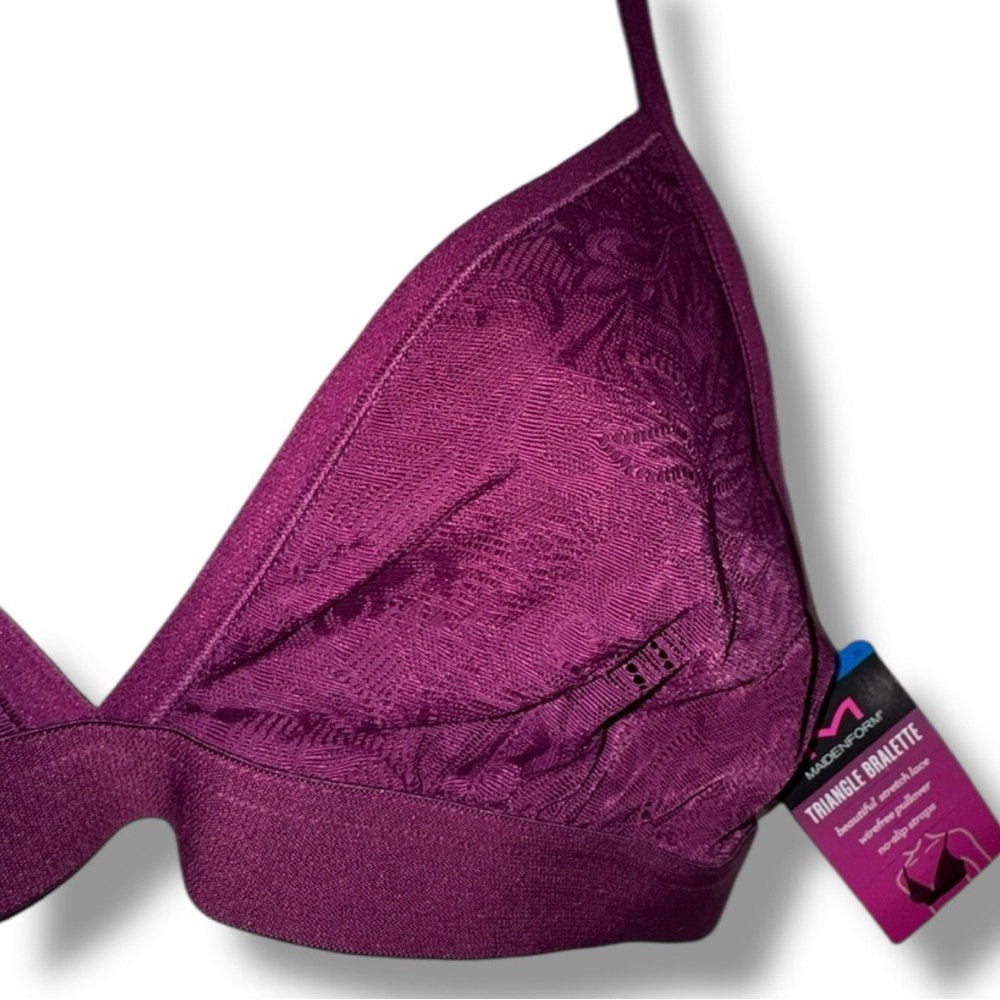 Maidenform Bralette NWT Magenta Triangle Stretch Lace Wirefree Pullover Size XL🍭 - Picture 12 of 16